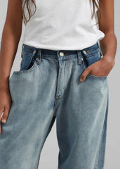Hayla Contrast Denim Pants - Light Wash/Blue