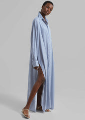 Avery Fluid Shirt Dress - White/Blue Stripe