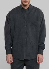 Mason Wool Button Up Shirt - Dark Grey/White Pinstripe