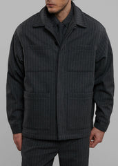 Mason Boxy Wool Jacket - Dark Grey/White Pinstripe