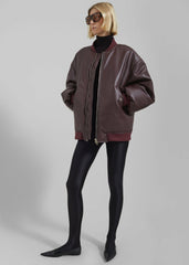 Astra Faux Leather Bomber Jacket - Burgundy