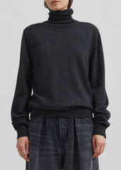 Eve Thin Turtleneck Sweater - Dark Grey Melange