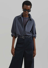 Kae Back Slit Button Up Shirt - Charcoal