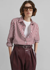 Peri Striped Poplin Shirt - Burgundy/White