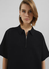 Riya Zip-Up Polo - Black