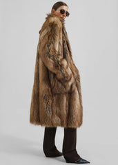 Rella Faux Fur Coat - Camel