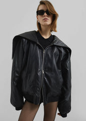 Burnaby Faux Leather Zip-Up Hoodie - Black