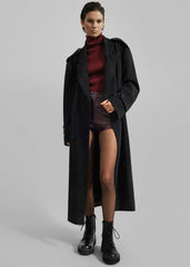 Peoria Faux Suede Trench Coat - Black