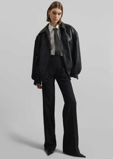 Elden Faux Leather Bomber Jacket - Black