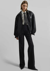 Elden Faux Leather Bomber Jacket - Black
