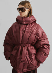 Hedon Belted Puffer Jacket - Burgundy