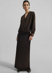 Hencil Satin Maxi Skirt - Brown