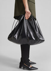 Morgan Crackled Faux Leather Large Pouch - Black
