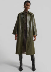 Skane Faux Leather Trench - Khaki