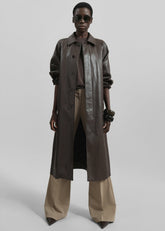 Skane Faux Leather Trench - Brown