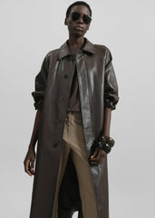 Skane Faux Leather Trench - Brown