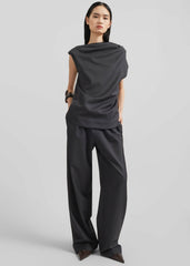 Loulou Studio Cove Elastic Waistband Pants - Black Melange