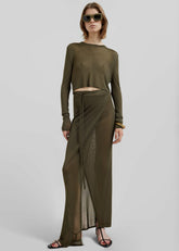 Alsen Thin Knit Wrap Skirt - Khaki