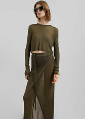Alsen Thin Knit Wrap Skirt - Khaki