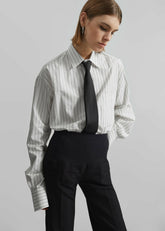 Anvers Striped Cotton Button Up Shirt - White/Black Stripe