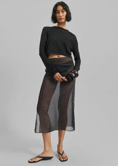 Kazel Cropped Thin Knit Top - Black
