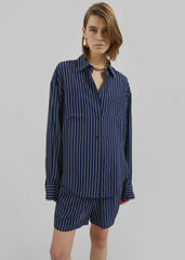 Lui Striped Boxer Shorts - Navy/Beige Pinstripe