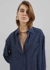 Lui Striped Shirt - Navy/Beige Pinstripe