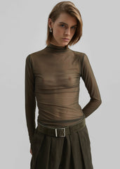 Tulia Long Sleeve Mesh Tee - Khaki