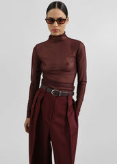 Tulia Long Sleeve Mesh Tee - Burgundy