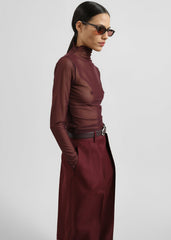 Tulia Long Sleeve Mesh Tee - Burgundy