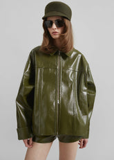 Arbor Crackled Faux Leather Jacket - Olive