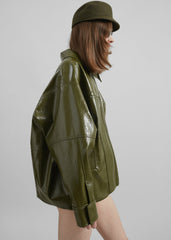 Arbor Crackled Faux Leather Jacket - Olive