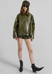 Arbor Crackled Faux Leather Jacket - Olive