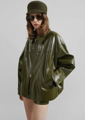 Arbor Crackled Faux Leather Jacket - Olive