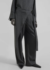 Belton Wool-Blend Wrap Trousers - Charcoal/White Pinstripe