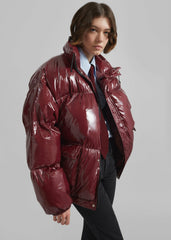 Harrow Glossy Puffer Jacket - Burgundy