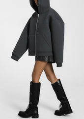 Calder Neoprene Zip-Up Hoodie - Grey