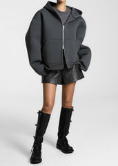 Calder Neoprene Zip-Up Hoodie - Grey