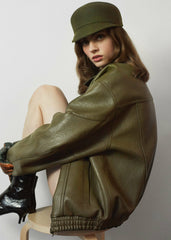 Enora Faux Leather Jacket - Olive