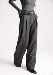 Nellore Pleated Denim Pants - Dark Grey Melange