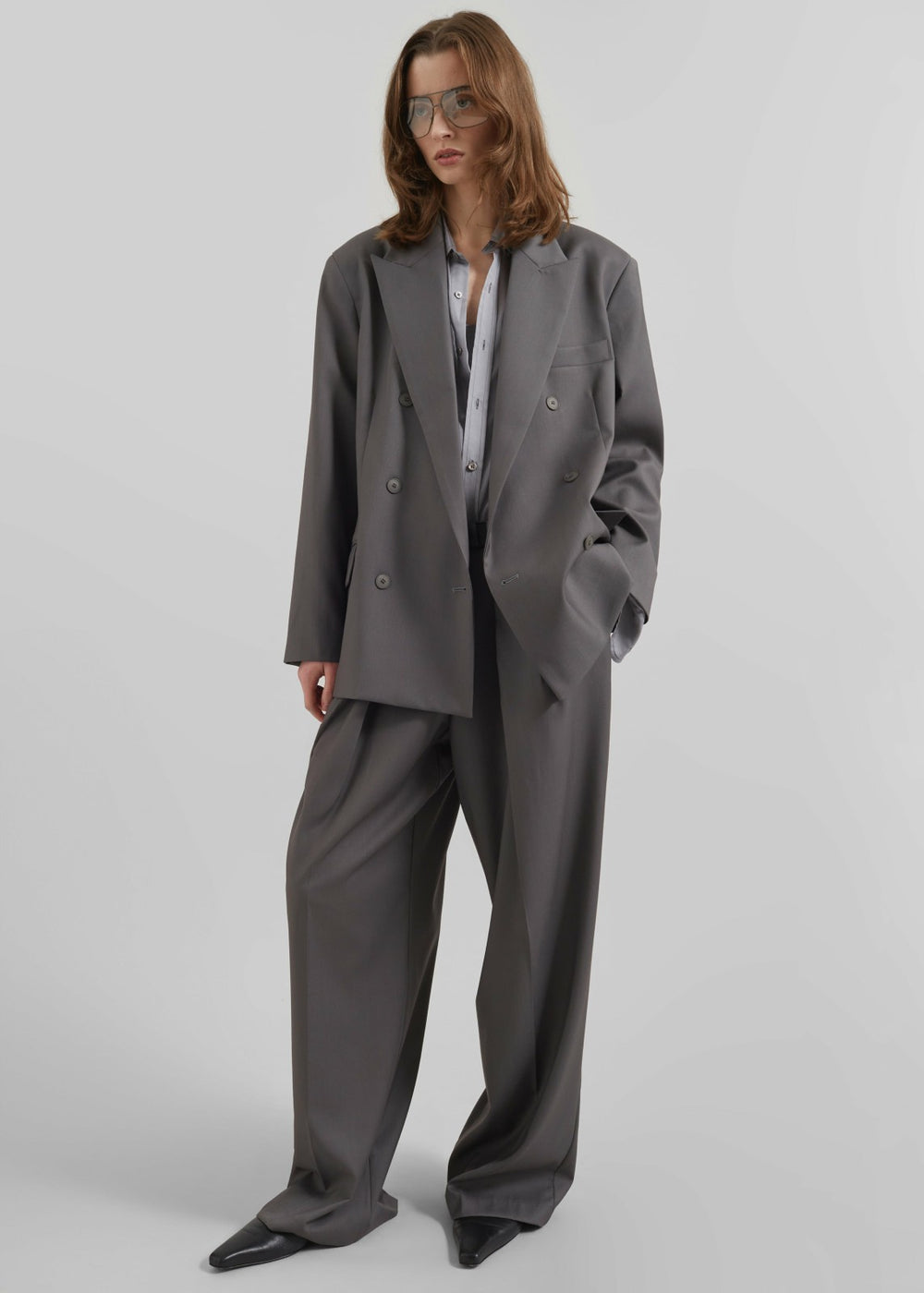 Orsay Boxy Double Breasted Blazer - Dark Grey