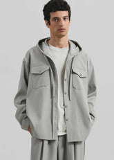 Lars Textured Hooded Jacket - Greige Melange