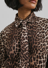 Lene Leopard Print Tie - Brown