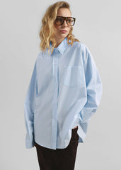 Volda Asymmetric Button-Up Shirt - Sky Blue