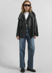 Amunta Faux Leather Trench Jacket - Black