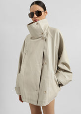 Amunta Faux Leather Trench Jacket - Light Beige