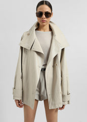 Amunta Faux Leather Trench Jacket - Light Beige