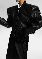 Glane Faux Leather Bomber Jacket - Black