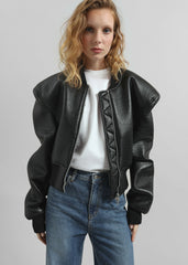 Glane Faux Leather Bomber Jacket - Black
