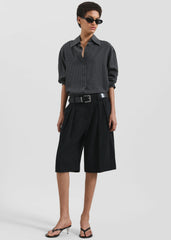 Bilbao Pleated Linen Bermuda Shorts - Black
